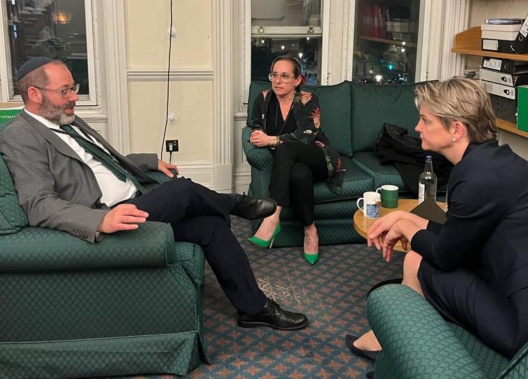 Rabbis Josh Levy and Charley Baginsky with Yvette Cooper