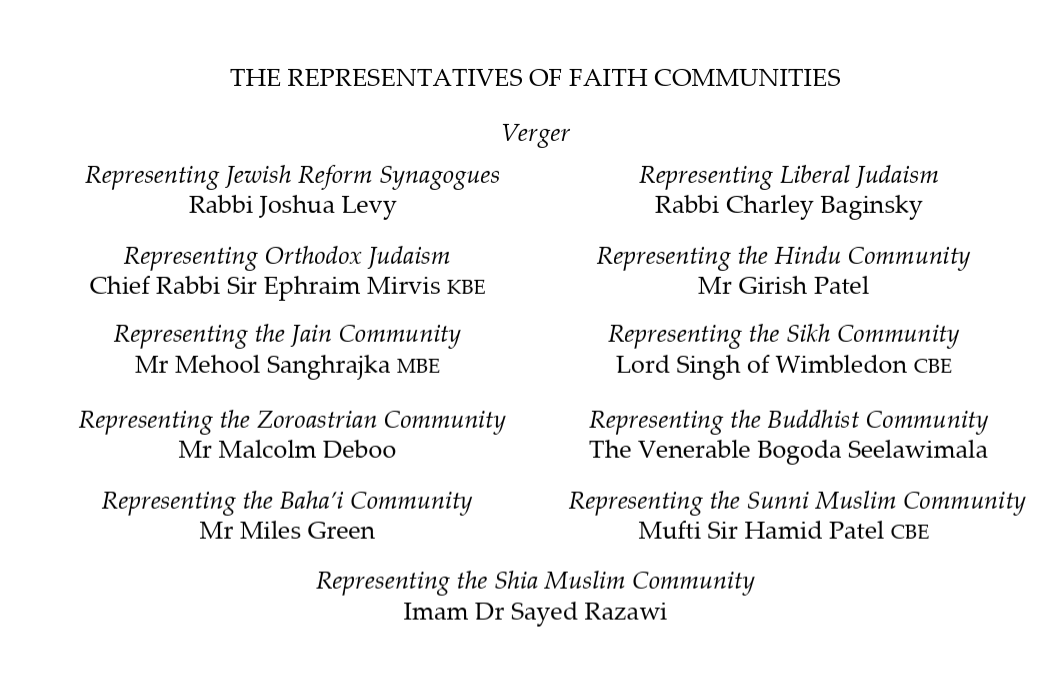 Part of the Westminster Abbey Order of Service booklet