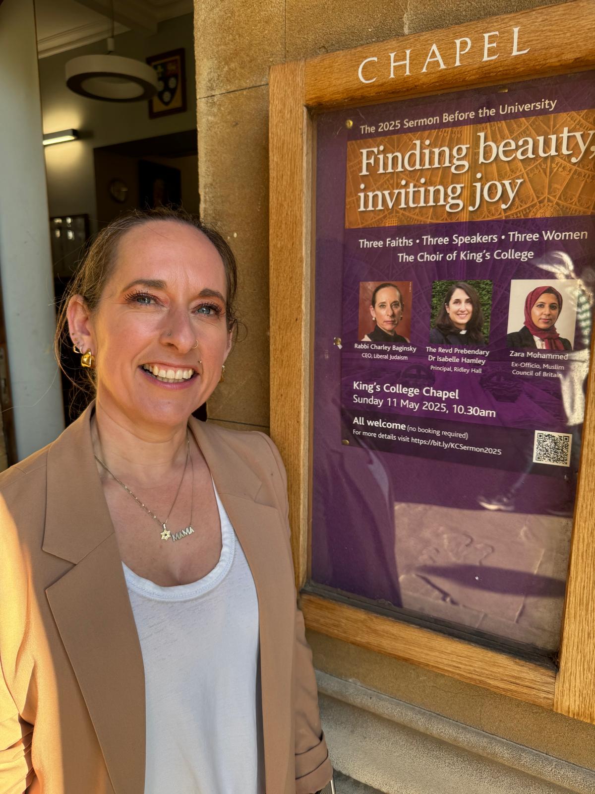 Rabbi Charley Baginsky outside the chapel before her sermon