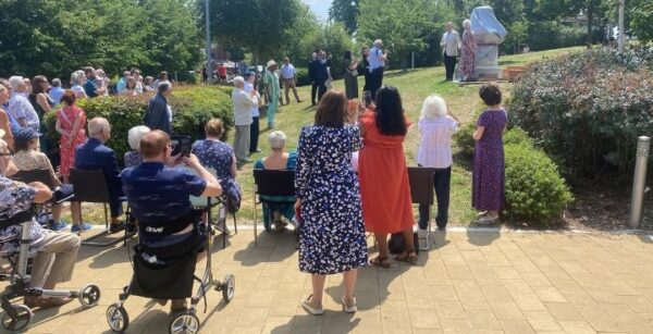 Guests at the unveiling of the Memorial Fountain on the site where a Jewish orphanage stood for nearly 100 years